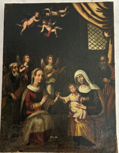 Ignoto, sec. XVII - La Sacra Famiglia con i Santi Anna e Gioacchino - Olio su tela - proveniente dalla chiesa della Madonna delle Grazie di Lipari